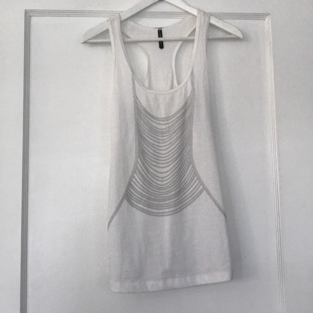 White razor back tank top with grey detail